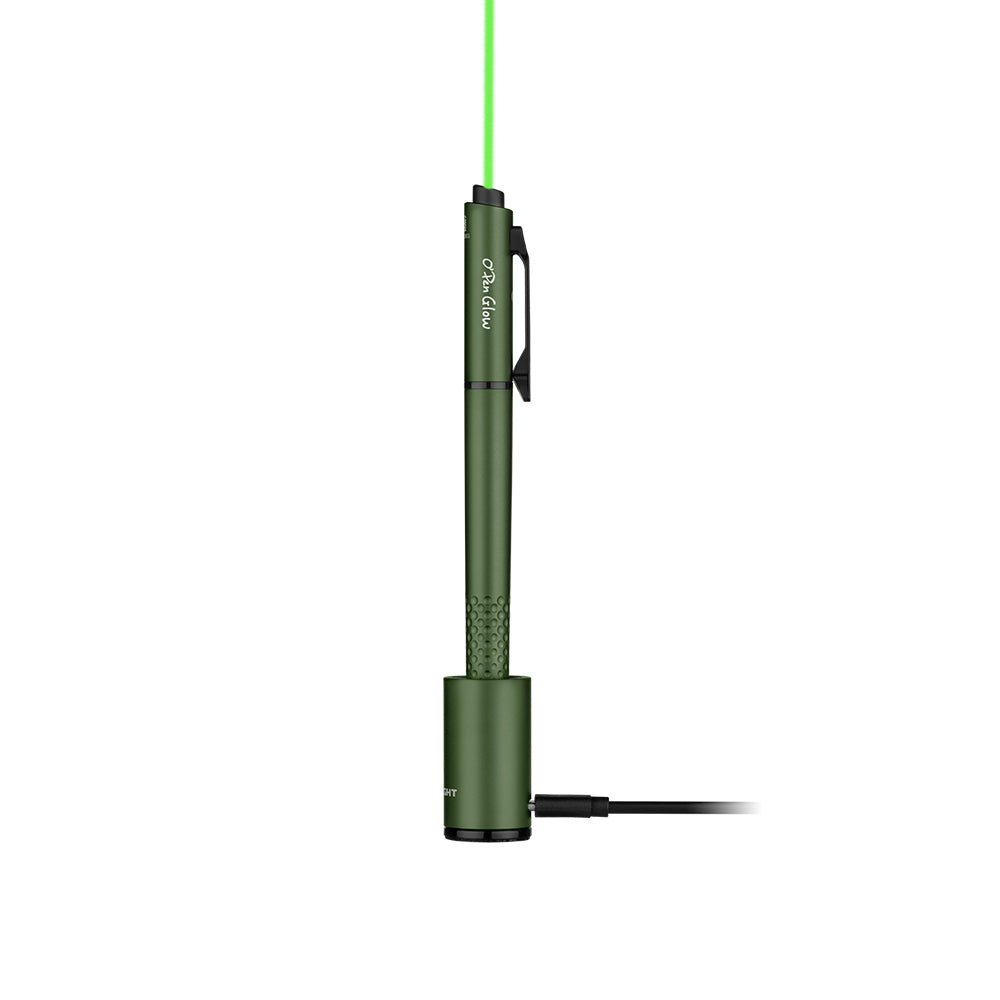 O'Pen Glow in OD Green with green laser in its charging base