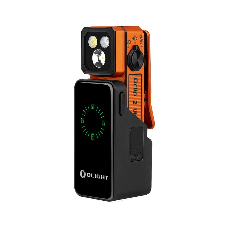 Oclip 2 Ultra Premium in Amber Orange on charging dock