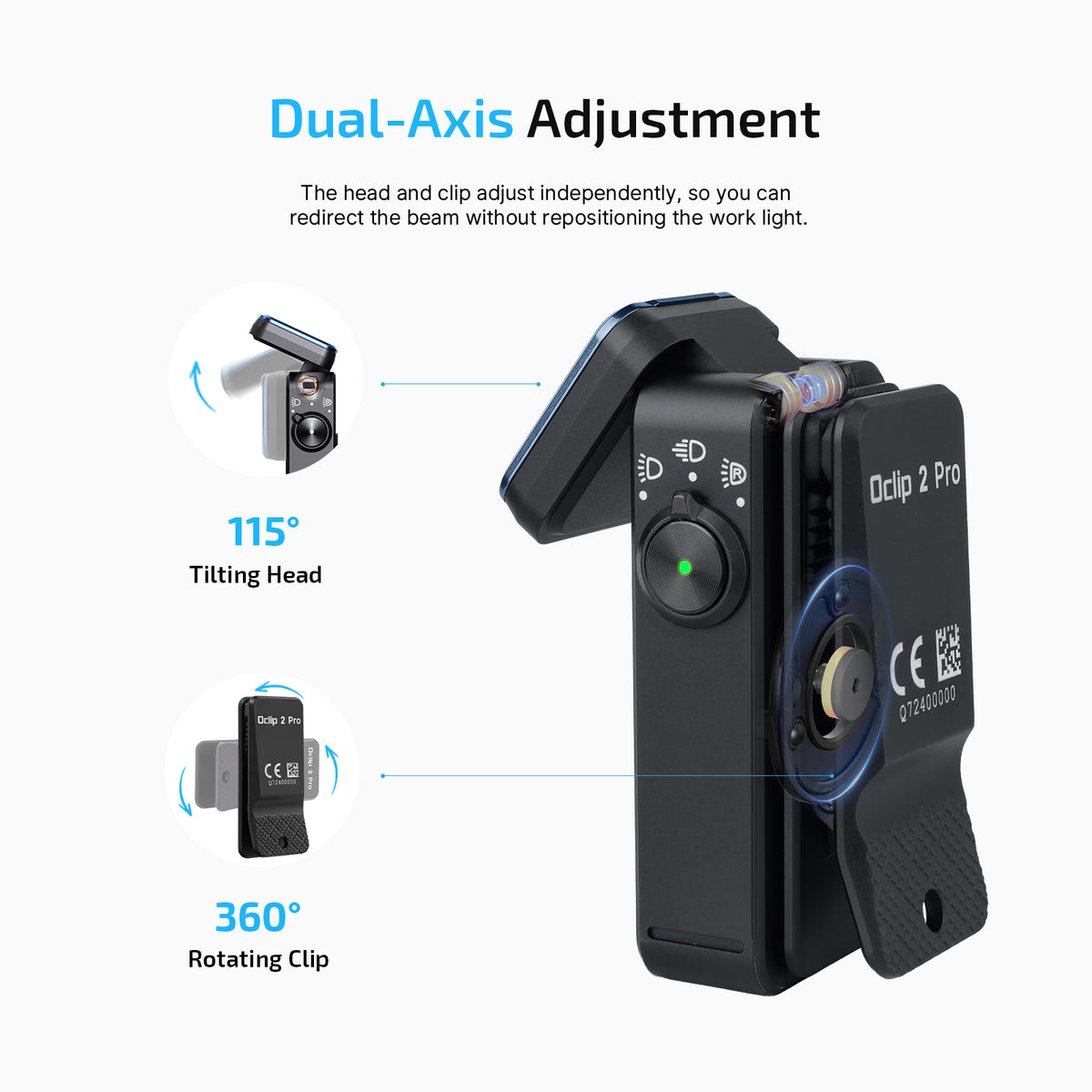 Oclip 2 Pro 115-degree tilting head and 360-degree rotating clip
