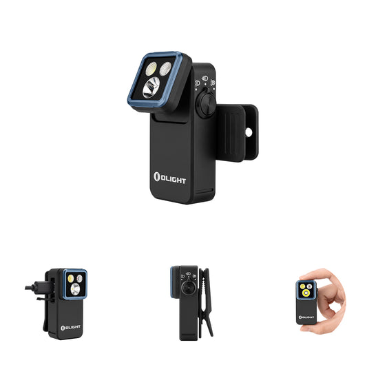 Olight Oclip 2 Pro clip flashlight in black, shown from multiple angles with USB-C port