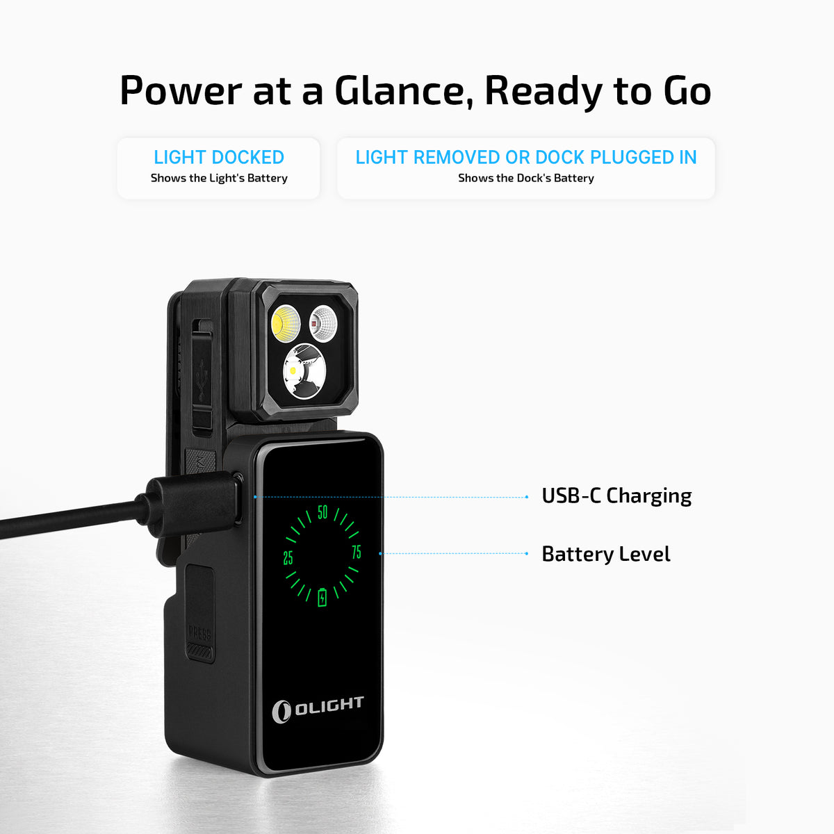 Charging dock with USB-C port and battery display